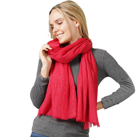 Glittered Crinkle Scarf - Red - Scarves