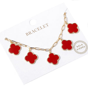 Red Gold Dipped Quatrefoil Charm Station Bracelet, is the perfect accessory for any occasion. Crafted from quality materials, it features an attractive quatrefoil charm station and a classic clasp for added security. The perfect blend of fashion and function. Excellent gift for the people you love on any occasion.