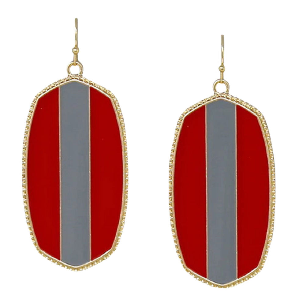 Red Grey Game Day Hexagon Frame Enamel Drop Earrings, adorn yourself with game day drop earrings! Take your love for statement accessorizing to a new level of affection with these hexagon frame enamel drop earrings! These beautifully unique designed earrings with beautiful colors are suitable as gifts for wives, girlfriends, lovers, friends, and mothers. Perfect gift for those who are sports lovers. Get ready to make a sartorial statement! Awesome everyday day wear pairs well with any outfit.