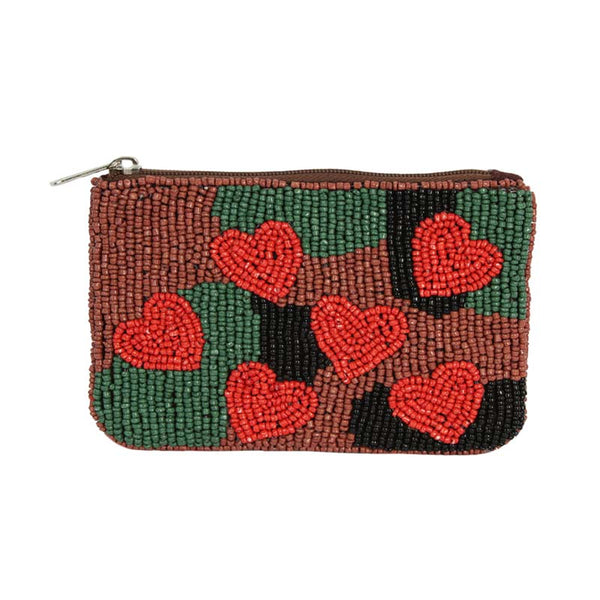 Red Heart Beaded Coin Purse