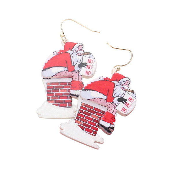 Red HoHoHo Message Glittered Resin Santa Claus Dangle Earrings, these Santa Claus dangle earrings are the perfect festive accessory for the holiday season. Lightweight and comfortable to wear, they are sure to bring a festive touch to any outfit. Perfect Gift for December Birthdays, Christmas, and gifts for your family.