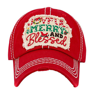 Red Joyful Merry and Blessed Message Vintage Baseball Cap, Spread the Christmas cheer with this unique cap. Embrace the festive spirit with this stylish cap that combines vintage charm with a heartfelt message. Give the gift of joy, warmth, and blessings with this holiday-themed cap as a thoughtful Christmas present.