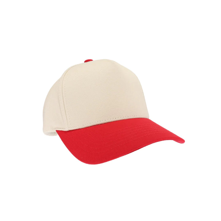 Red KIDS Two Tone Canvas C.C Trucker Hat combines durable canvas with breathable mesh for comfort and style. Its two-tone design adds a playful touch, while the adjustable snapback ensures a secure fit for growing heads. Perfect for everyday wear, this hat offers sun protection and a trendy look for active kids. 