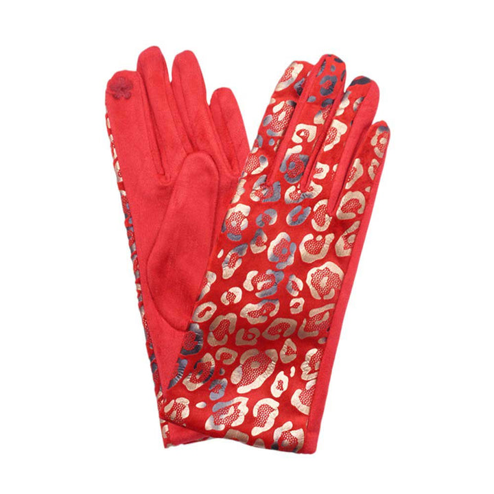 Red-Leopard Pattern Smart Touch Gloves - the perfect combination of fashion and functionality. Keep your hands warm while using your touchscreen devices, thanks to the smart touch technology. With a stylish leopard pattern, these gloves are a must-have for any fashion-forward individual. 