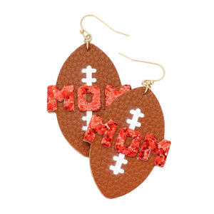 Red Show off your love of football and your mother with the MOM Message Faux Leather Football Dangle Earrings. Crafted from faux leather, these dangle earrings feature a message of "MOM," perfect for honoring a special mother in your life. Whether you dress up or down, these earrings can complete any outfit. 