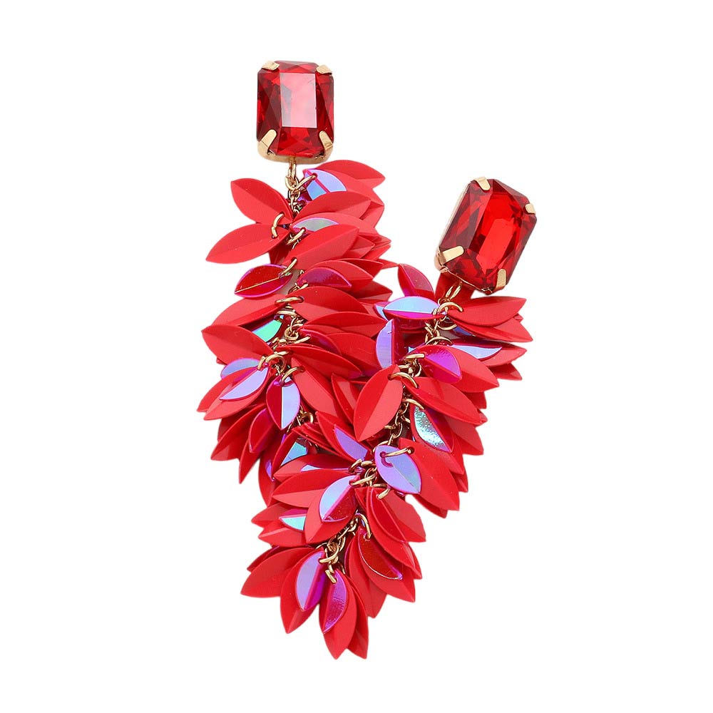 Red Marquise Sequin Cluster Vine Dangle Earrings, are the perfect addition to any outfit. Delicately designed with an intricate cluster of marquise sequins, these earrings are sure to add a touch of elegance to any look. A perfect gift for your loved one, the earrings feature a quality, secure closure for long-lasting use.