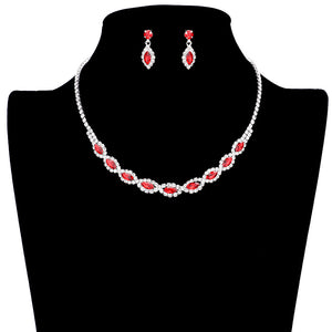 Red Marquise Stone Accented Rhinestone Jewelry Set, adds a classic touch to any ensemble. The timeless marquise cut stones are perfectly accented with a dazzling variety of rhinestones, creating a timeless piece of jewelry that is sure to impress. A perfect fashion accessory for any kind of casual or special occasion.