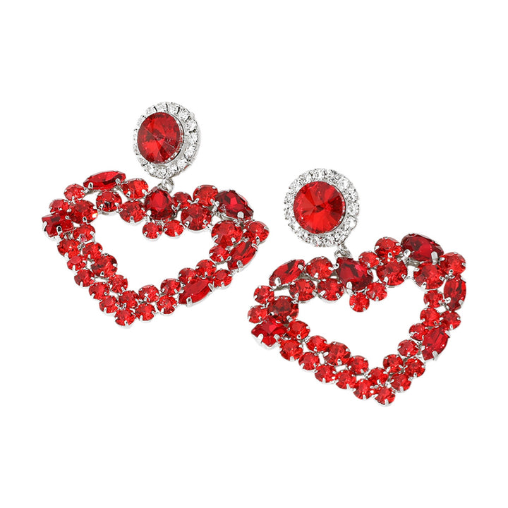 Red-Multi Stone Cluster Open Heart Dangle Evening Earrings, put on a pop of color to complete your ensemble. Beautifully crafted design adds a gorgeous glow to any outfit Perfect for adding just the right amount of shimmer & shine . Perfect Birthday Gift, Anniversary Gift, Mother's Day Gift, Graduation Gift.