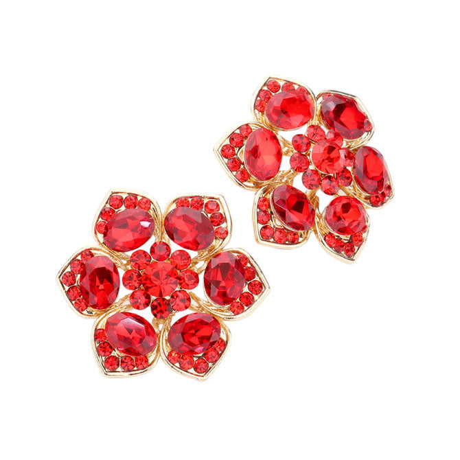 Red Multi Stone Embellished Flower Evening Earrings, looks like the ultimate fashionista with these evening earrings! The perfect sparkling earrings adds a sophisticated & stylish glow to any outfit. Ideal for parties, weddings, graduation, prom, holidays, pair these earrings with any ensemble for a polished look.