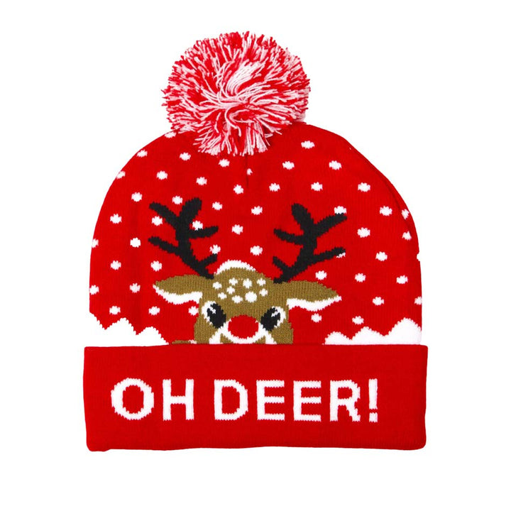 Red Oh Deer Message Christmas Pom Pom Beanie Hat, wear this beautiful beanie hat with any ensemble for the perfect finish before running out the door into the cool air. This is the perfect gift for Christmas, especially for your friends, family, and the people you love and care about.