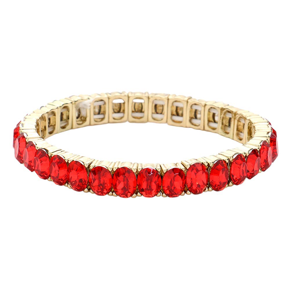 Red Oval Stone Cluster Stretch Evening Bracelet, an exquisite piece of jewelry with beautiful oval-shaped stones arranged in a cluster. Crafted with a stretchable elastic band, this bracelet provides a comfortable fit for any size wrist. A stunning accessory for a special occasion. Perfect gift choice for someone you love.
