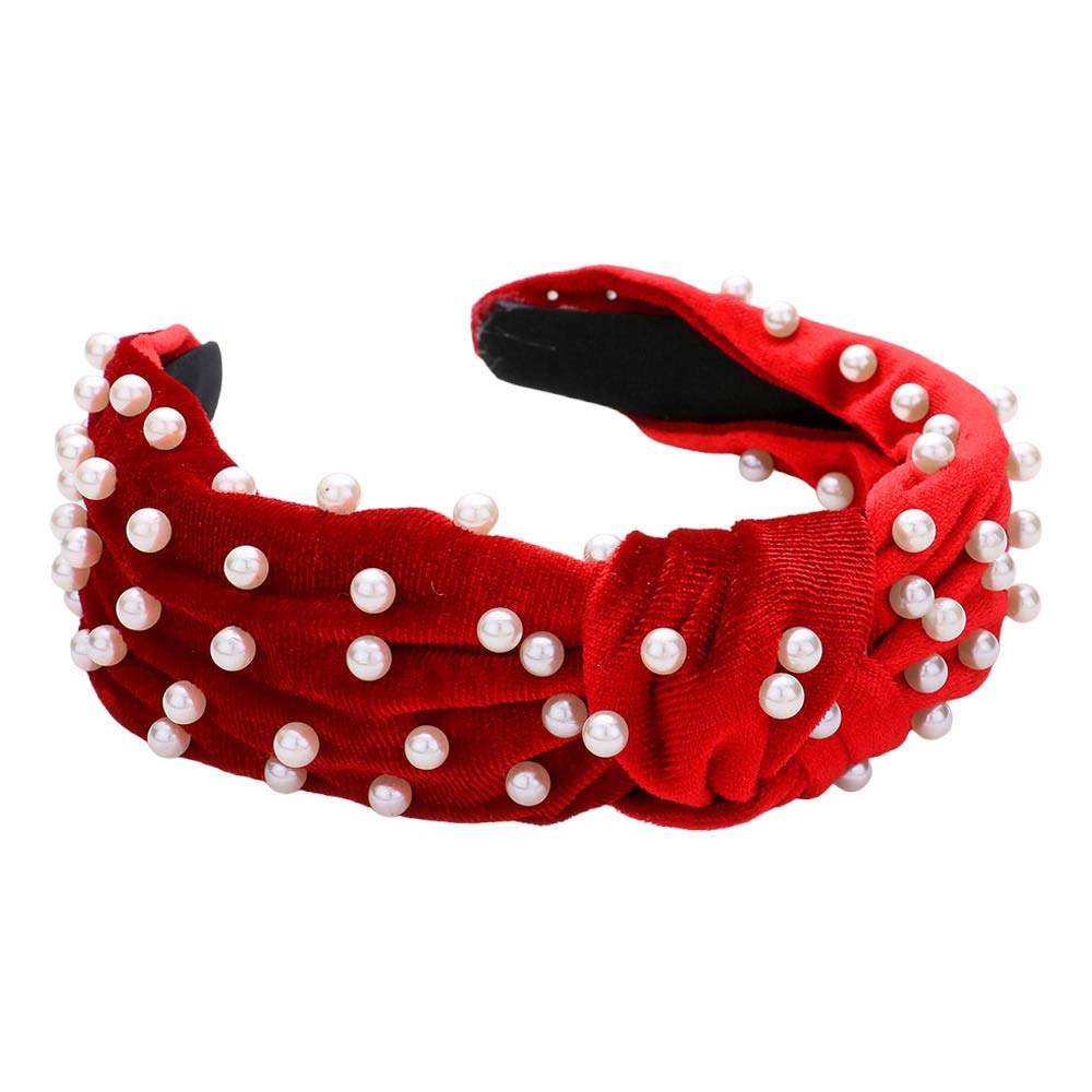 Red Pearl Velvet Knotted Headband, is the perfect accessory for any outfit. Crafted from luxurious pearl velvet, it will add a touch of sophistication to your look. Its knotted design will stay securely in place, making it ideal for any busy lifestyle. An ideal gift accessory for your family members and friends.
