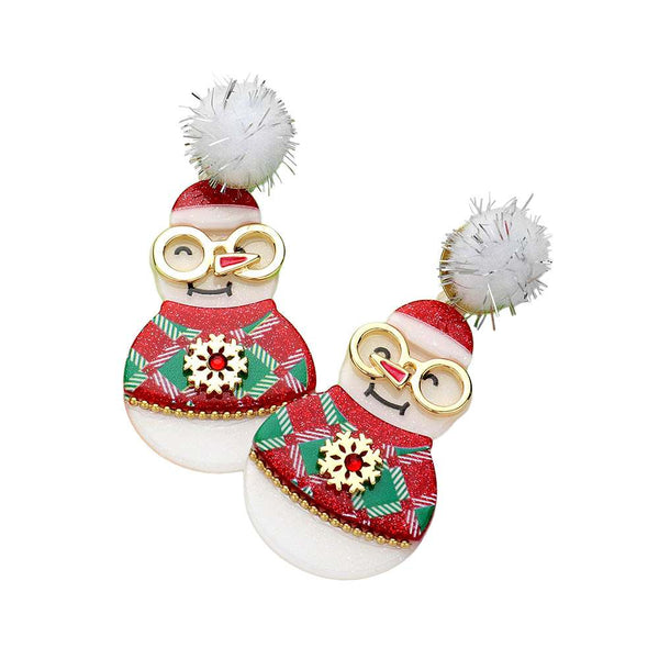 Red-Pom Pom Resin Christmas Snowman Dangle Earrings are the perfect addition to your holiday wardrobe. The festive snowman design, made of high-quality resin, boasts intricate details and a playful pom pom accent. Perfect gift for your partner in this Christmas season.