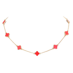 Red Quatrefoil Station Necklace is a sophisticated and timeless piece to elevate any outfit. Crafted with our unique quatrefoil design, this necklace is perfect for everyday wear or special occasions. Made with high-quality materials, it's a must-have staple for any jewelry collection.