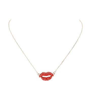 Red Rhinestone Embellished Lips Pendant Necklace adds the perfect touch of sparkle to any outfit. The shiny rhinestones enhance the playful lips design, making it a fun and stylish accessory. Elevate your look with this eye-catching necklace.