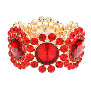 Red Round Stone Accented Stretch Evening Bracelet, is perfect for any special occasion. Made with precious stones, it offers the perfect balance of sparkle and subtlety. The adjustable stretch band ensures a comfortable fit, making it an ideal accessory for any evening outfit. Perfect occasional gift idea for close ones.