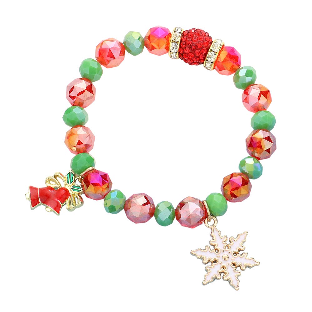 Red Rudolph Christmas Tree Charm Faceted Beaded Stretch Bracelet. Adorn your wrist this holiday season with these bracelets. Bring a festive touch to your wardrobe this season. Awesome gift item for every young adult, sister, daughter, bestie, wife or partner, friend and family member.