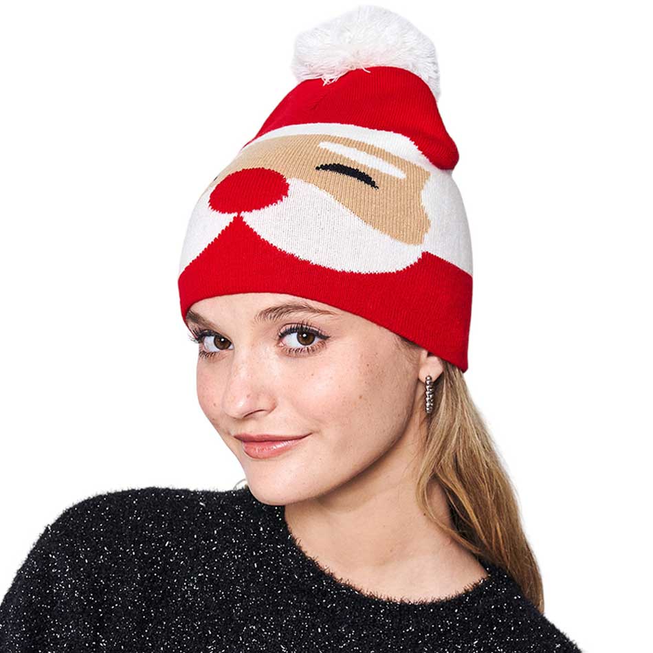 Red Santa Claus Pom Pom Beanie Hat is perfect for the winter season. Featuring a festive Christmas theme, designed with a pom pom, this hat is sure to make a statement. The unique design adds a festive touch to any outfit. Perfect gift for Christmas, Stocking stuffers, Secret Santa, holidays, anniversaries, etc.