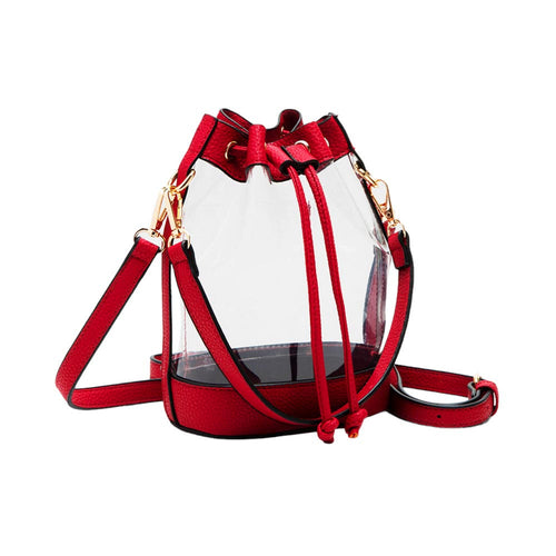 Bolso tipo cubo transparente de piel sintética sólida - Rojo