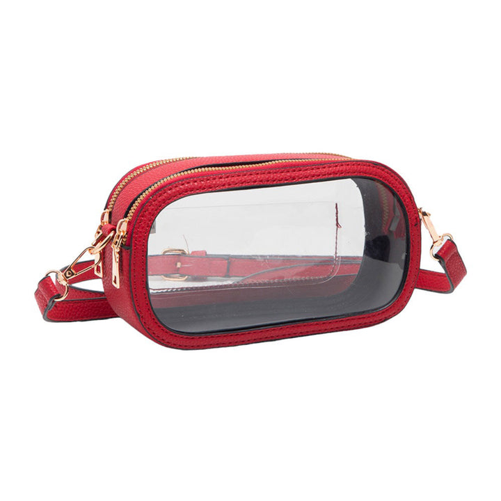 Red Solid Faux Leather Transparent Rectangle Crossbody Bag, is the perfect accessory for any outfit. Its solid faux leather material is durable and lightweight. The adjustable crossbody strap provides convenience and comfortability. Wear it on your next night out for a fashionable look and make an exquisite gift with this!