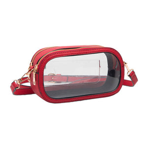 Red Solid Faux Leather Transparent Rectangle Crossbody Bag, is the perfect accessory for any outfit. Its solid faux leather material is durable and lightweight. The adjustable crossbody strap provides convenience and comfortability. Wear it on your next night out for a fashionable look and make an exquisite gift with this!