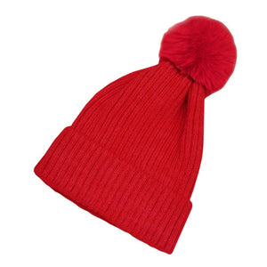 Red Solid Knit Pom Pom Beanie Hat, stay warm during the chilly months with this cozy pom pom beanie hat. It is made with a soft, high-quality knit and features a pom-pom on the top. Keep your head warm and fashionable all winter long! The perfect gift item for friends and family members in winter.