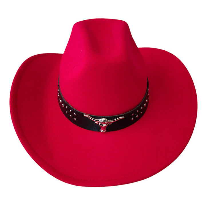 Red-Steer Head Pointed Western Belt Pointed Cowboy Fedora Hat is a versatile accessory that adds a touch of Western flair to any outfit. With its pointed design and steer head embellishment, it is both stylish and functional. Made with high-quality materials, it is a durable and long-lasting addition to your wardrobe.