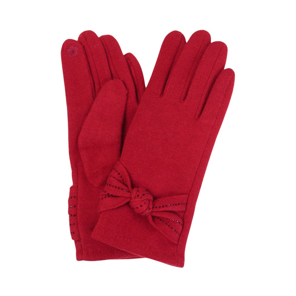 Red Stone Deco Ribbon Smart Touch Gloves, stay warm and stylish with our gloves feature a unique stone design and smart touch technology, make a delightful gift.