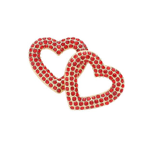 Red Stone Paved Open Heart Stud Earrings, Sparkle with love and quirkiness with our lovely earrings. These playful studs feature a unique design of an open heart paved with stones, adding a touch of charm to any outfit. Show off your fun-loving side with these studs that will surely make hearts skip a beat.