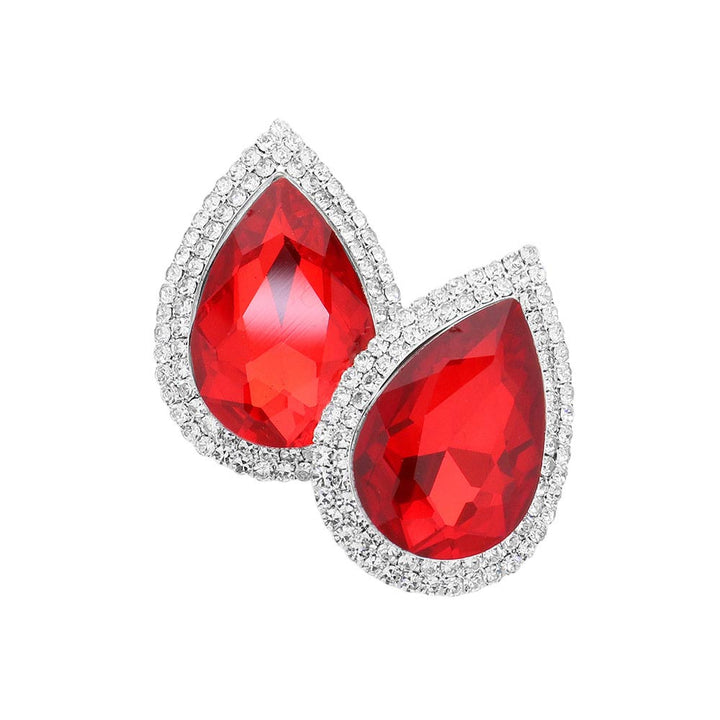 Red Teardrop Stone Accented Evening Earrings, featuring Gorgeous evening earrings and teardrop stones accented with sparkling crystals. Crafted with attention to detail, these earrings will add a touch of glamour to any attire. These unique designed earrings are suitable as gifts for wives, girlfriends, and mothers.