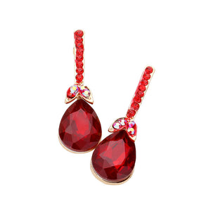 Red Teardrop Stone Accented Evening Earrings, featuring Gorgeous evening earrings and teardrop stones accented with sparkling crystals. These earrings will add a touch of glamour to any attire. Perfect for any occasion. These beautifully unique designed earrings are suitable as gifts for wives, friends, and mothers.
