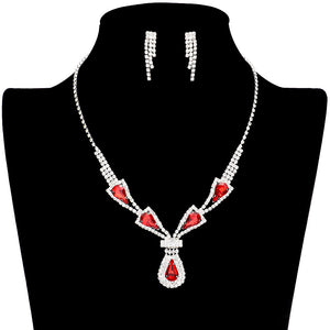 Red Teardrop Stone Accented Rhinestone Jewelry Set, adds a touch of sophistication to any outfit with this beautiful set. Perfect for enhancing any special occasion, this jewelry set will add classic charm and elegance to your look. Gift for birthdays, anniversaries, Mother's Day, or any other meaningful occasion.
