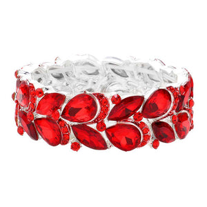 Red Teardrop Stone Cluster Embellished Stretch Evening Bracelet is an eye-catching accessory. It features teardrop-shaped embellishments and sparkly stones clustered together to create a glamorous and sophisticated finish. The stretch fit makes it comfortable to wear for any special occasion or making an exclusive gift. 