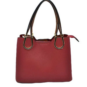 Red Textured Faux Leather Horseshoe Handle Women's Tote Bag, featuring an eye-catching textured faux leather exterior and a horseshoe-shaped handle. The bag has a spacious interior, perfect for days when you need to carry a lot of items. Its structure and design ensure that your items will stay secure even on the go.