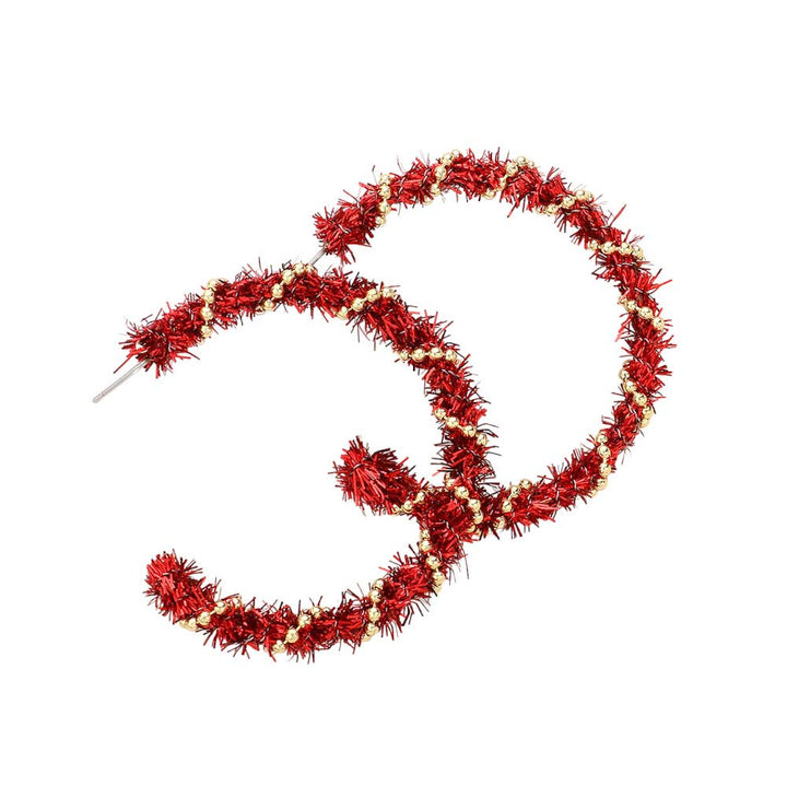 Red Tinsel Hoop Earrings, these stylish earrings are crafted from lightweight metal and feature a unique textured design. These hoop earrings are the perfect festive accessory to spruce up any outfit this Christmas. Perfect Birthday Gift, Anniversary Gift, Mother's Day Gift, Prom Jewelry, Thank you Gift.