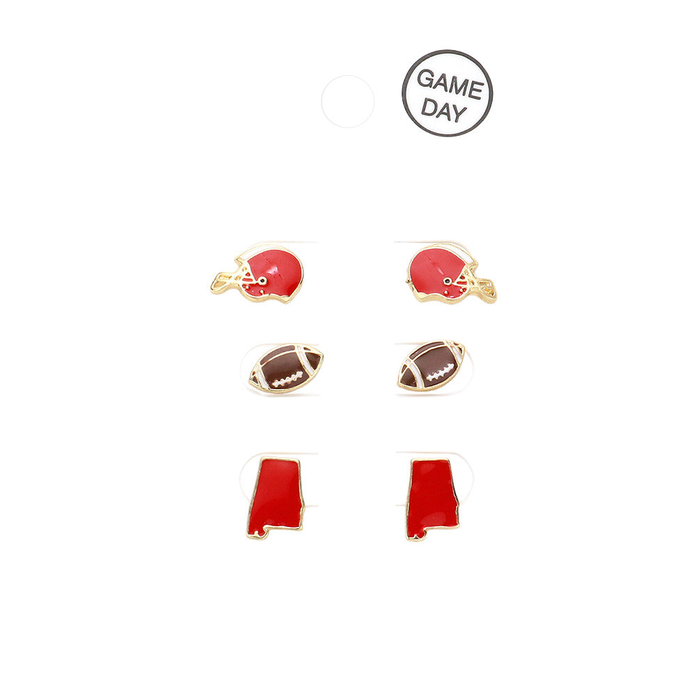 Red White 3Pairs Game Day University of Alabama Football Stud Earrings, Show off your team spirit with this three-pair set of game day earrings! These stud earrings are a perfect way to show your fandom. Wear one, two, or all three to express your love for your favorite team! Perfect gift for those who love football.