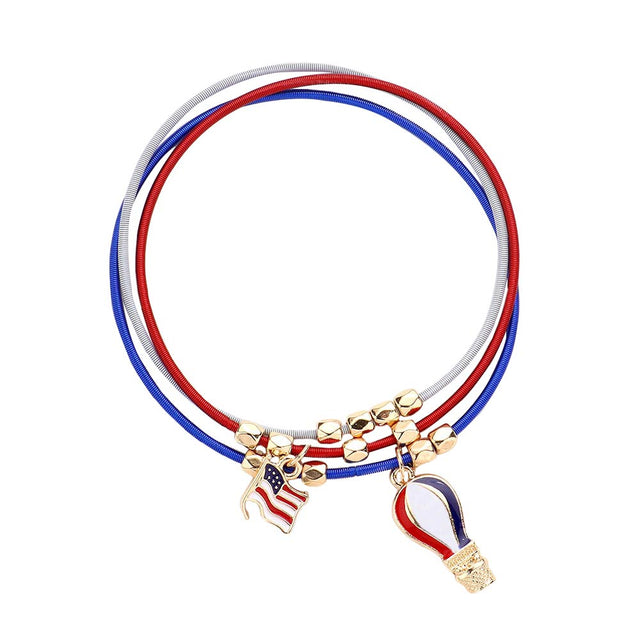 Red White Blue 3Pcs USA Flag Hot Air Balloon Guitar String Bracelets, these American USA Flag Bracelets are easy to put on, and take off and so comfortable for daily wear. Pair these with a T-shirt and jeans and you are good to go.