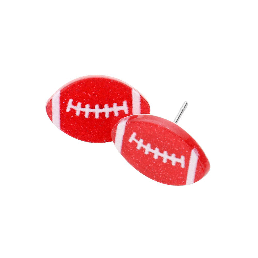 Red White Football Game Day Resin Stud Earrings, Show your football team spirit with these fashionable earrings. Featuring resin material with a football shape, these earrings give you a fashionable way to show off your loyalty to your favorite team. With a lightweight design, they're sure to be a fan favorite.