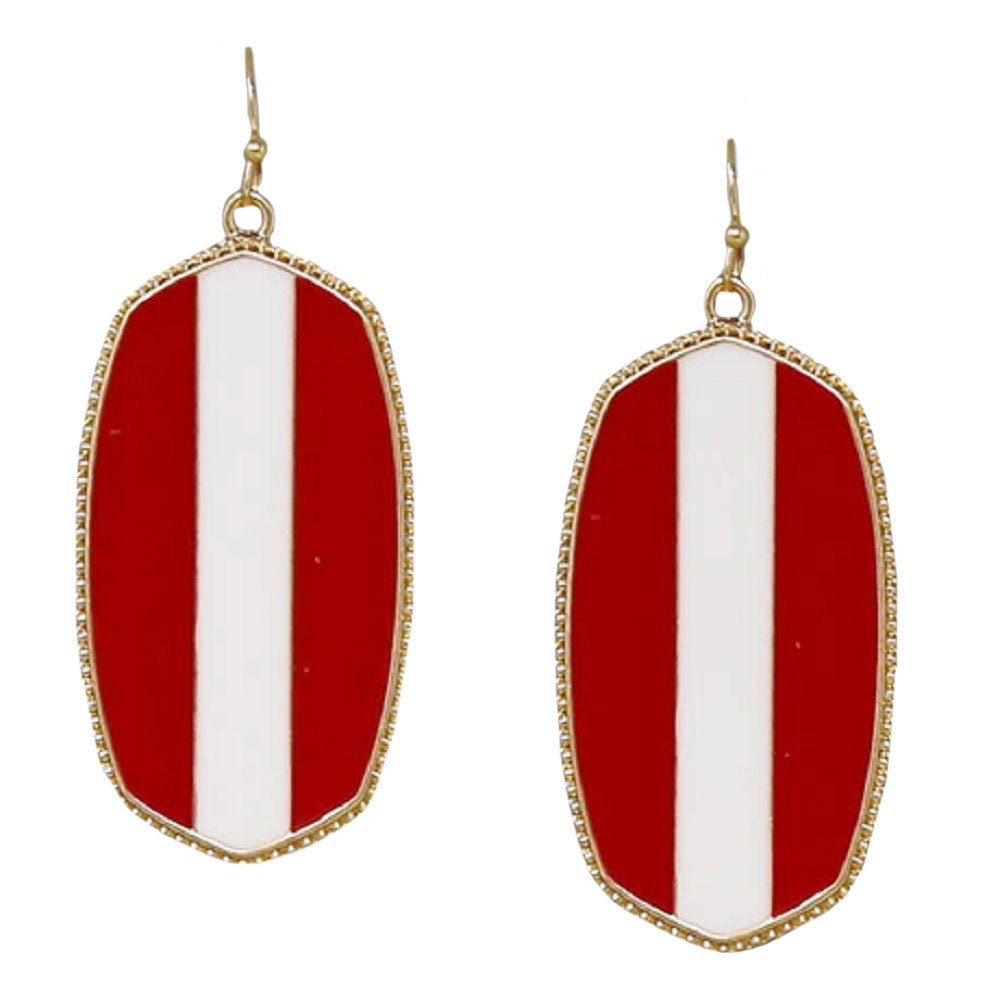 Red White Game Day Hexagon Frame Enamel Drop Earrings, adorn yourself with game day drop earrings! Take your love for statement accessorizing to a new level of affection with these hexagon frame enamel drop earrings! These beautifully unique designed earrings with beautiful colors are suitable as gifts for wives, girlfriends, lovers, friends, and mothers. Perfect gift for those who are sports lovers. Get ready to make a sartorial statement! Awesome everyday day wear pairs well with any outfit.