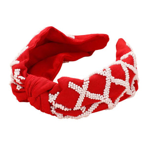 Red White Game Day Seed Beaded Check Patterned Knot Burnout Headband, push back your hair with this pretty headband, and add a pop of color to any outfit! Gift your sports enthusiast with the one-of-a-kind Game Day Seed Beaded Check Patterned Knot Burnout Headband. This is the perfect gift for the people who love sports most.