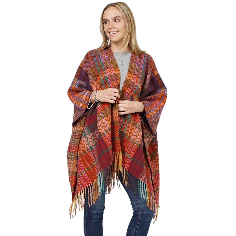 Black Zigzag Chevron Patterned Tassel Poncho, With the latest trend in ladies' outfit cover-up! the high-quality knit poncho is soft, comfortable, and warm but lightweight. It's perfect for your daily, casual, party, evening, vacation, and other special events outfits. A fantastic gift for your friends or family.