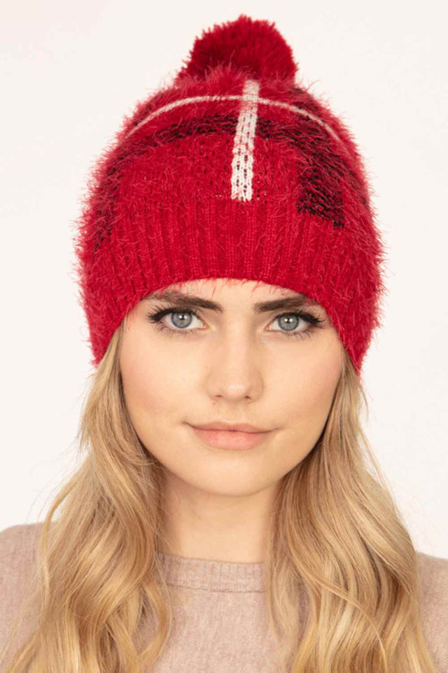 Red Stay warm and stylish with this Fuzzy Plaid Beanie, featuring a soft textured knit and classic plaid design. Its cozy feel and comfortable fit make it the perfect accessory for chilly everyday wear.