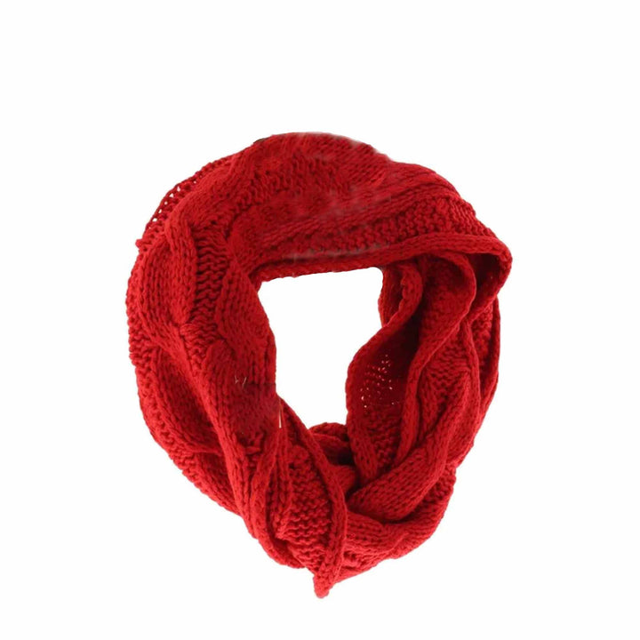 Red KIDS Solid Cable Knit CC Infinity Scarf offers reliable warmth and comfort for young children during chilly days. Its expertly crafted cable knit construction ensures durability and softness, while the infinity design allows for easy, secure wear without the hassle of loose ends. This solid-colored scarf is a practical accessory that complements any kid’s winter wardrobe, providing both functional protection. 