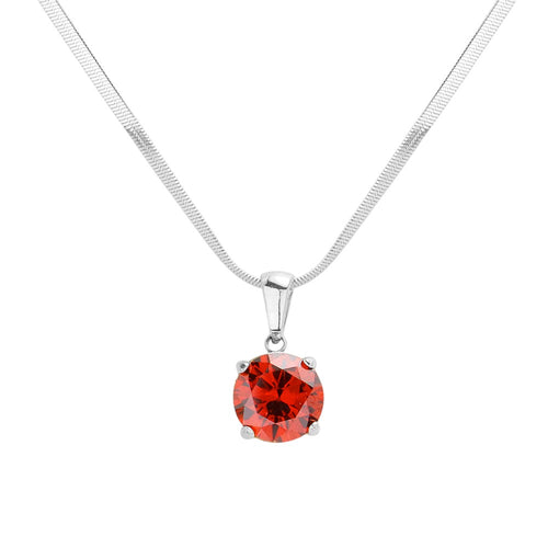 Stainless Steel CZ Round Pendant Necklace - Red Rhodium
