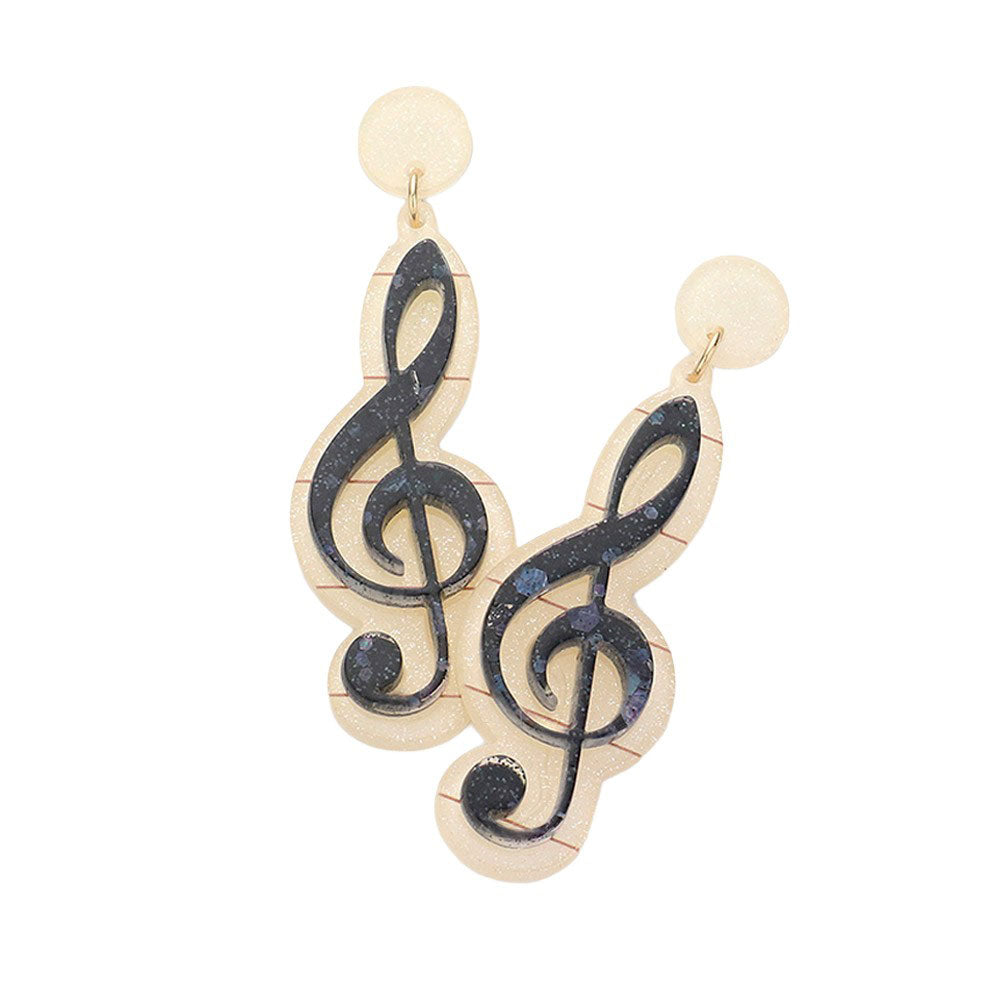 Resin Treble Clef Music Dangle Earrings, Expertly crafted using high-quality resin, these treble clef music dangle earrings add a touch of musical elegance to any outfit. The lightweight design makes them comfortable to wear all day long. Perfect for music enthusiasts, these are a must-have addition to your collection.
