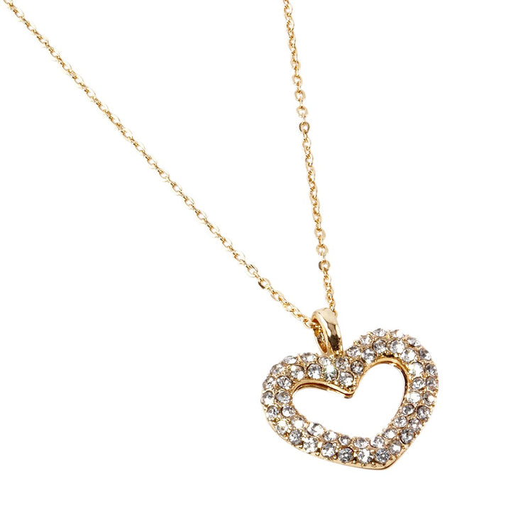 Rhinestone Embellished Open Heart Pendant Necklace is the perfect accessory for adding a touch of glamour to any outfit. Featuring sparkling rhinestones and a dainty open-heart pendant, this necklace exudes elegance and sophistication. With its versatile design, it can be worn for any occasion and is sure to make a statement. Elevate your style with this stunning piece.