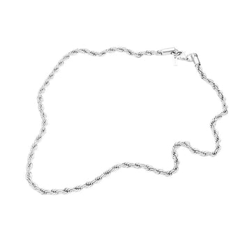 Rhodium 18 INCH, 4mm stainless steel rope chain necklace is a durable and sleek accessory for any outfit. Made with high-quality stainless steel, this necklace is resistant to tarnishing and damage, making it a long-lasting piece for everyday wear. The 4mm width adds just the right amount of shine and statement to any look.
