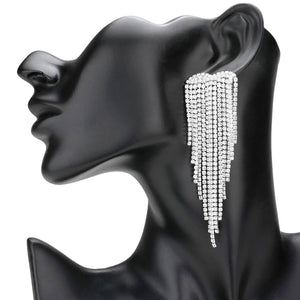 Rhodium Beautiful Rhinestone Fringe Dangle Evening Earrings, get ready with these rhinestone earrings to receive the best compliments on any special occasion. These classy evening earrings are perfect for parties, Weddings, and Evenings. Awesome gift for birthdays, anniversaries, Valentine’s Day, or any special occasion.
