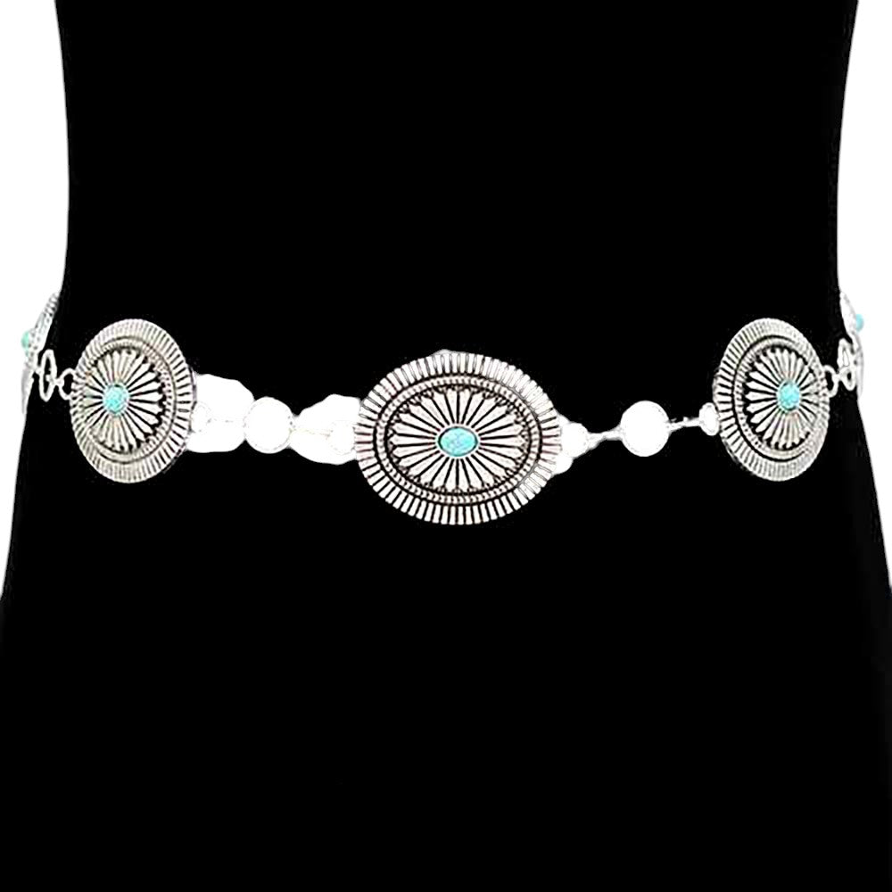 Boho Vintage Western Turquoise Stone Pointed Concho Chain  display picture 1