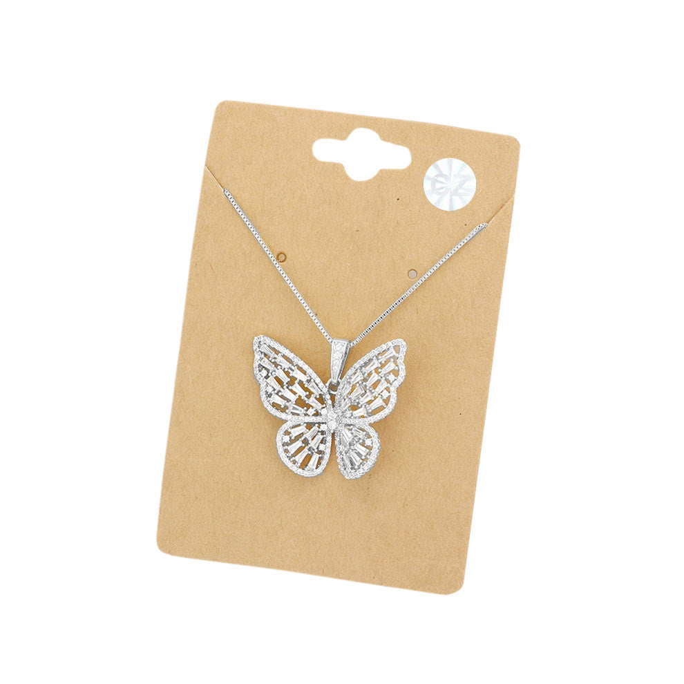 Rhodium CZ Butterfly Pendant Necklace, butterflies bring a message of positivity and hope, transformation & new beginnings, versatile enough for wearing straight through the week, delicate for all-day wear, coordinate with any ensemble from business casual to everyday wear. 
